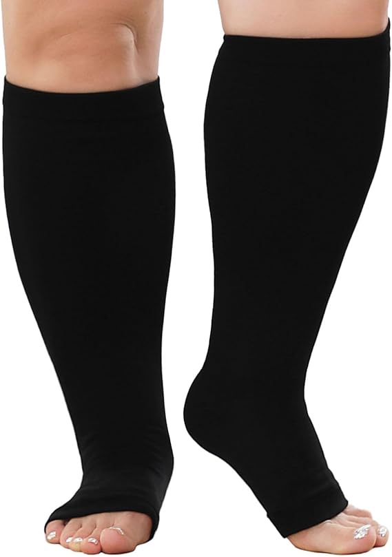 Premium Plus Size Compression Socks for Women & Men – 20-30mmHg Graduated Support – Open Toe, Toeless, Wide Calf – Medical