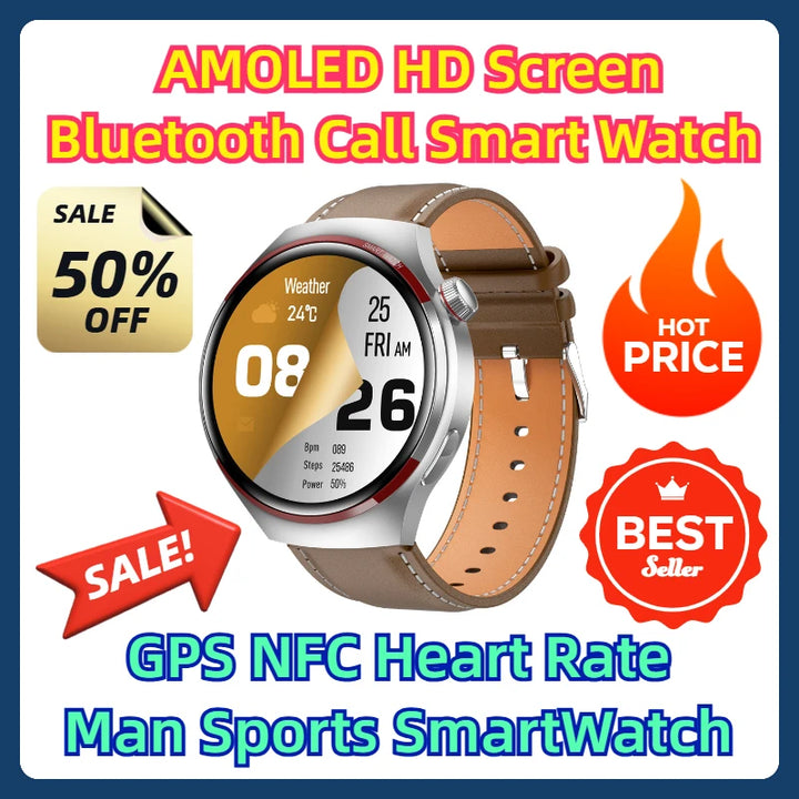 Premium Smartwatch for Men – 1.53'' AMOLED HD Screen, GPS, NFC, Bluetooth Calling, IP68 Waterproof, Heart Rate & Blood 