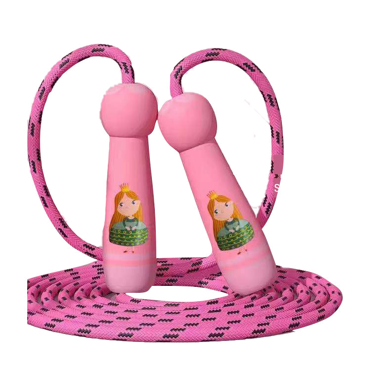 Premium Children's Adjustable Skipping Rope – Soft Cotton Rope with Natural Wooden Handles, Anti-Slip, Cartoon Design, 2.8m