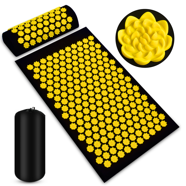 Premium Acupressure Massage Mat – Stress Relief & Back Pain Relief – Yoga Mat with Spikes, Pillow & Portable Design 