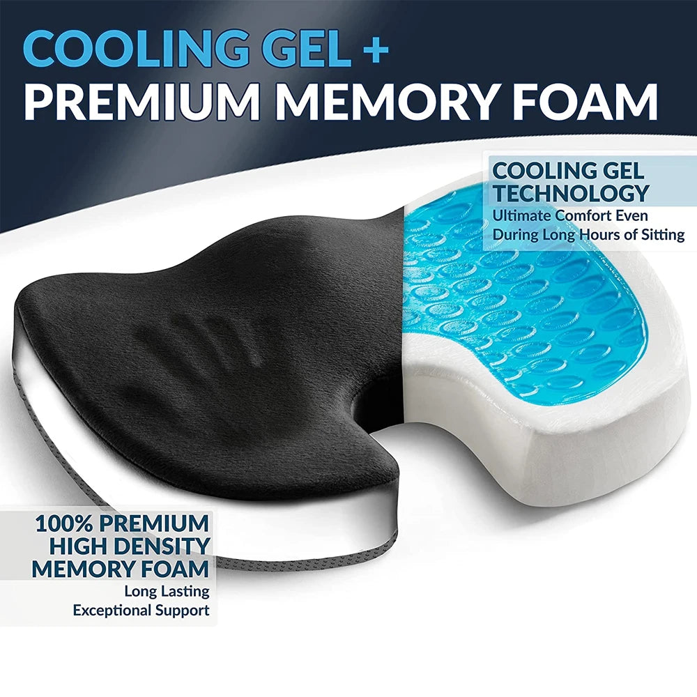 Premium Non-Slip Gel & Memory Foam Cushion – Ergonomic Coccyx Support for Office Chairs, Cars, and Long Sitting Comfort