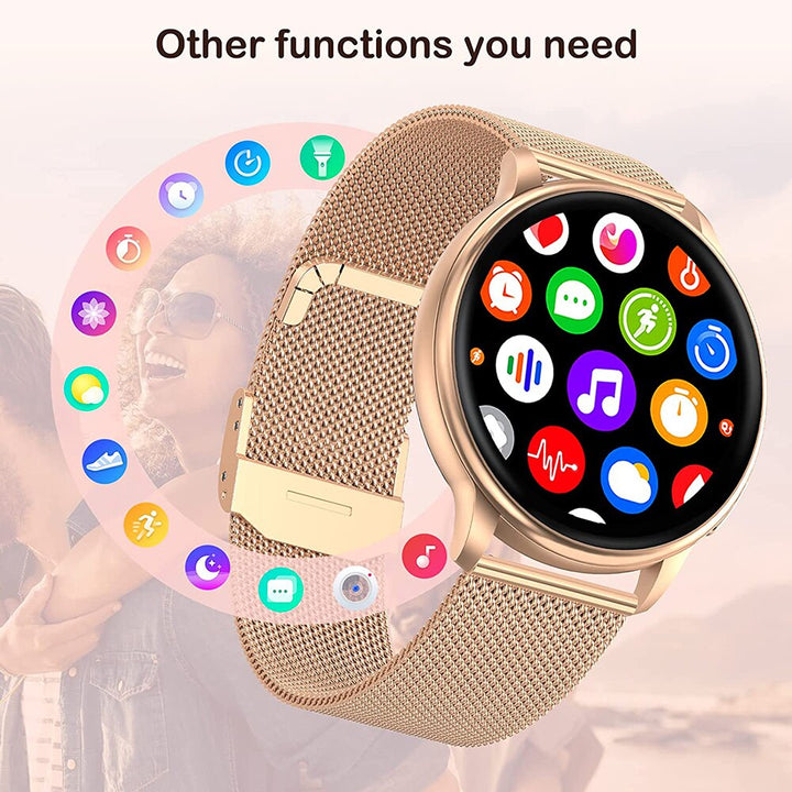 Premium Smartwatch for Women – Bluetooth Call, 100+ Sports Modes, Fitness Tracker, DIY Dials, Stylish Rosegold Design, 