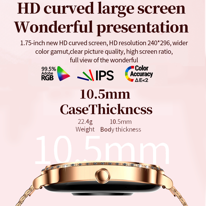 Luxury Smartwatch for Women – 1.57" AMOLED Screen, Bluetooth Calling, Health & Fitness Monitor, Heart Rate, Blood Pressure, 