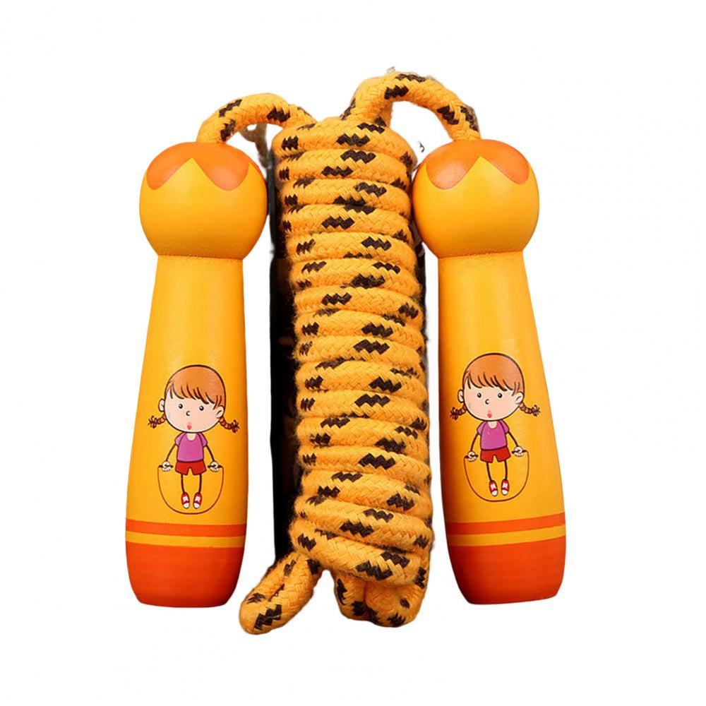 Premium Children's Adjustable Skipping Rope – Soft Cotton Rope with Natural Wooden Handles, Anti-Slip, Cartoon Design, 2.8m