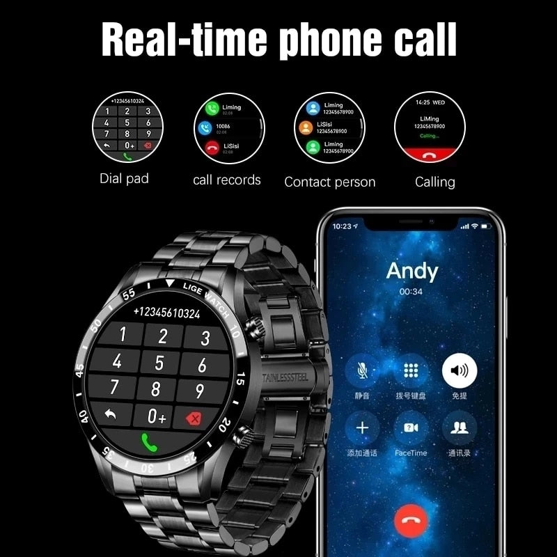 Premium Smartwatch for Men – Full Circle Touch Screen, Bluetooth Call, Waterproof, Heart Rate & Blood Pressure Monitoring,