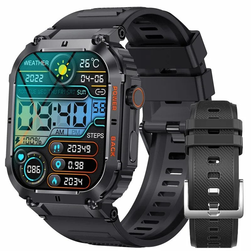 Premium Outdoor Sports Fitness Smartwatch for Men – 1.96" Screen, Bluetooth Calling, IP68 Waterproof, Heart Rate, Blood 