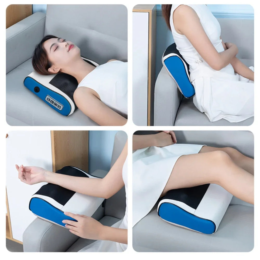 Luxury Heated Cervical Neck Massage Pillow with Deep Tissue Kneading, Vibration, and Electric Massage for Waist, Back & Legs 