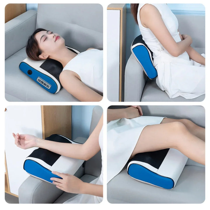 Luxury Heated Cervical Neck Massage Pillow with Deep Tissue Kneading, Vibration, and Electric Massage for Waist, Back & Legs 