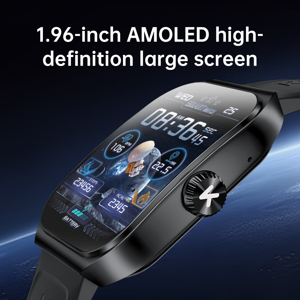 Premium Smartwatch for Men & Women, 1.96" AMOLED, Bluetooth Calling, 100+ Sport Modes, IP68 Waterproof, Health Monitoring,