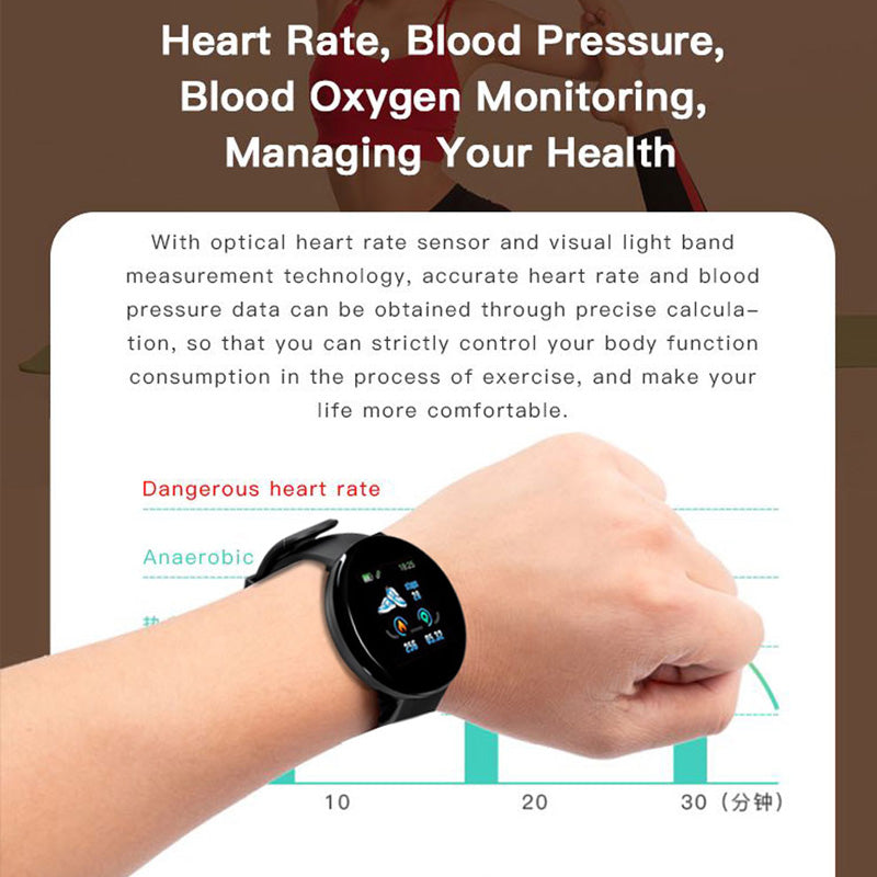 Premium D18 Smart Watch - Waterproof Fitness Tracker with Heart Rate, Blood Pressure, Oxygen Monitor, Call & Message 