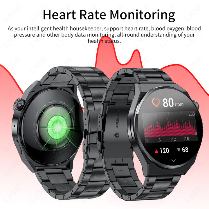 Premium Smartwatch for Men – ECG + PPG, Bluetooth Call, AMOLED Full Touch, NFC, Sports Mode, Waterproof, Heart Rate, Blood 