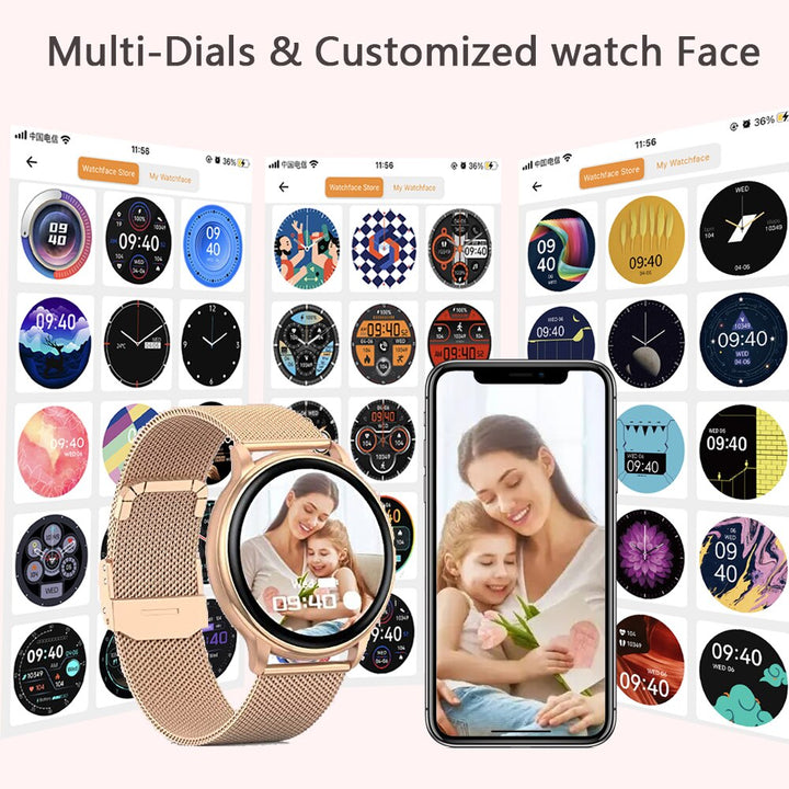 Premium Smartwatch for Women – Bluetooth Call, 100+ Sports Modes, Fitness Tracker, DIY Dials, Stylish Rosegold Design, 