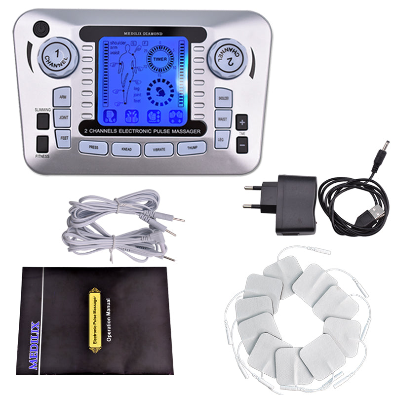 Luxury 12 Modes Electric TENS Pulse Massager - EMS Muscle Stimulator for Pain Relief, Acupuncture Therapy, Slimming & Fat 