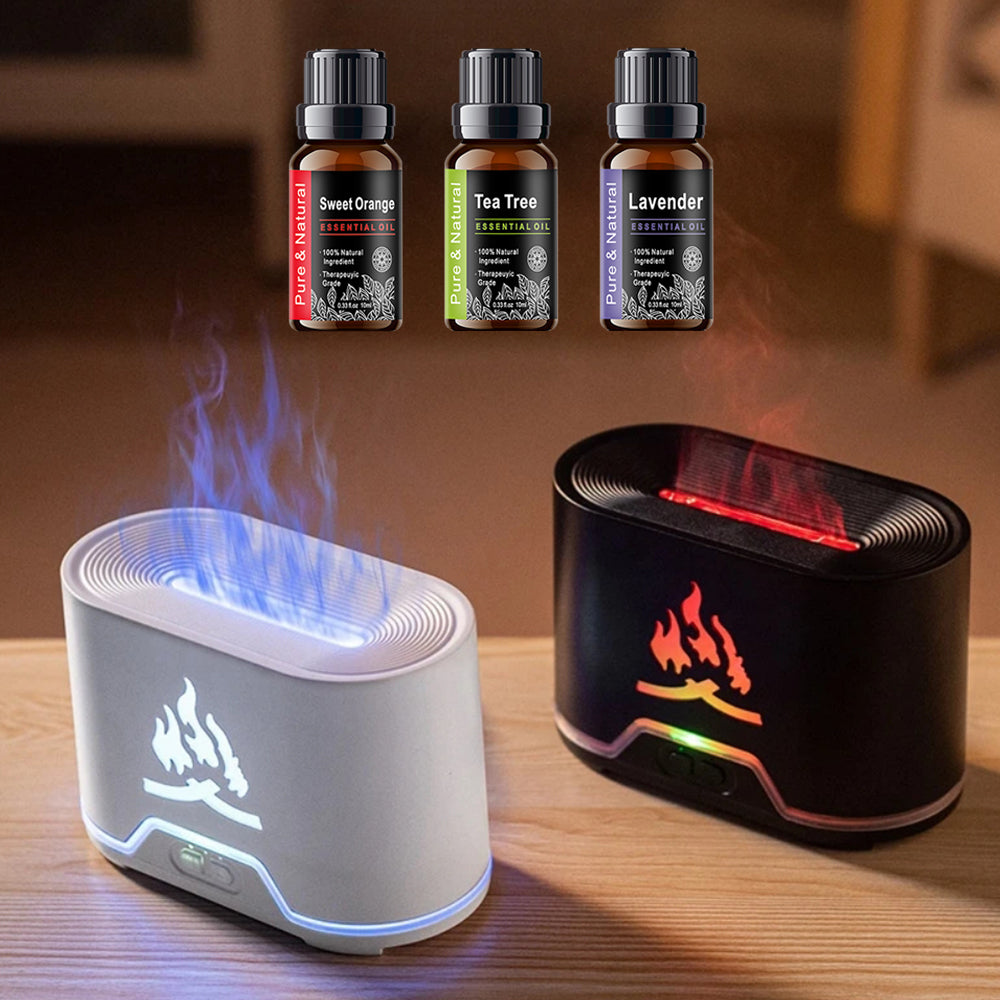 Premium 300ml Flame Aroma Diffuser with Remote Control, Essential Oil Humidifier & 7-Color LED Mist Maker for Home, Auto-Off 