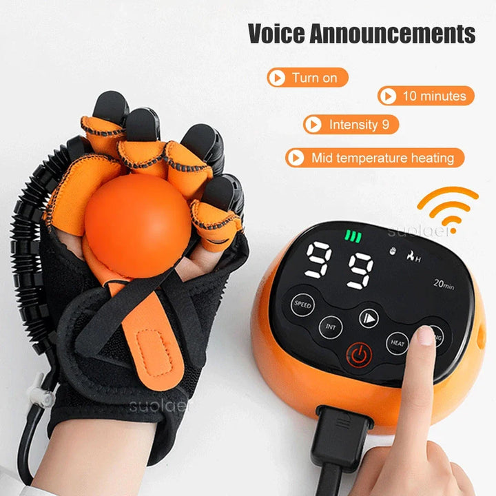 Premium Heated Rehabilitation Robot Gloves for Stroke Recovery - Intelligent Finger Trainer with Voice Announcements, Adjustable