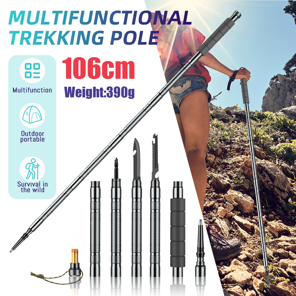 Premium Adjustable Trekking Pole – Multifunctional Ultralight Aluminum Hiking Stick, Folding Alpenstock, Outdoor Camping 