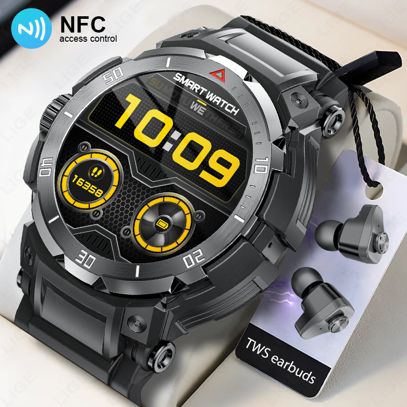 Premium Smartwatch with NFC & Bluetooth Headset – TWS Music & Talk, Sports Tracking, Sleep Monitoring, Camera Control, Music 