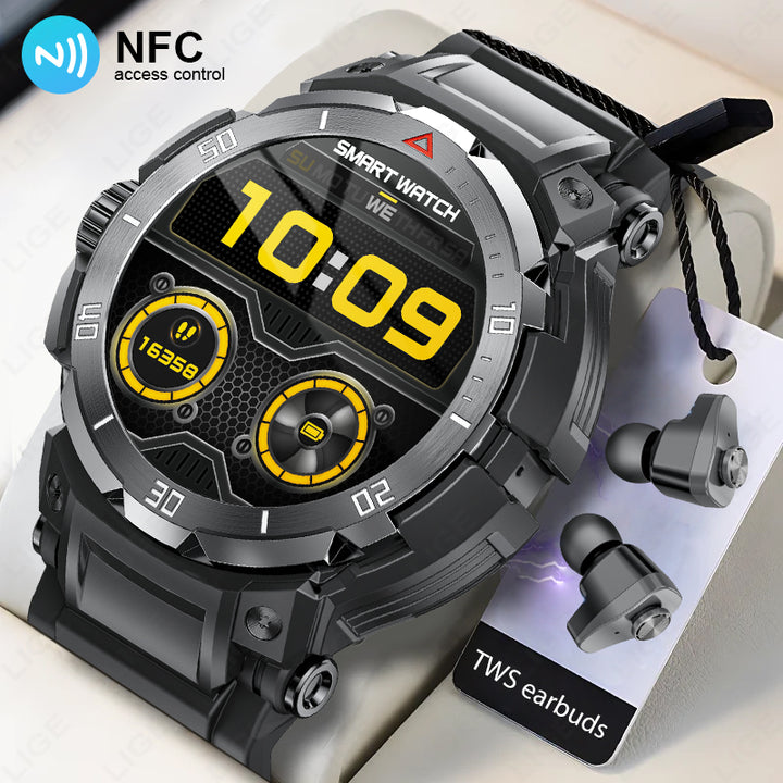 Premium Smartwatch with NFC & Bluetooth Headset – TWS Music & Talk, Sports Tracking, Sleep Monitoring, Camera Control, Music 