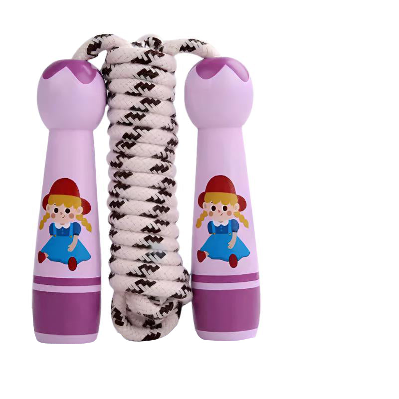 Premium Children's Adjustable Skipping Rope – Soft Cotton Rope with Natural Wooden Handles, Anti-Slip, Cartoon Design, 2.8m