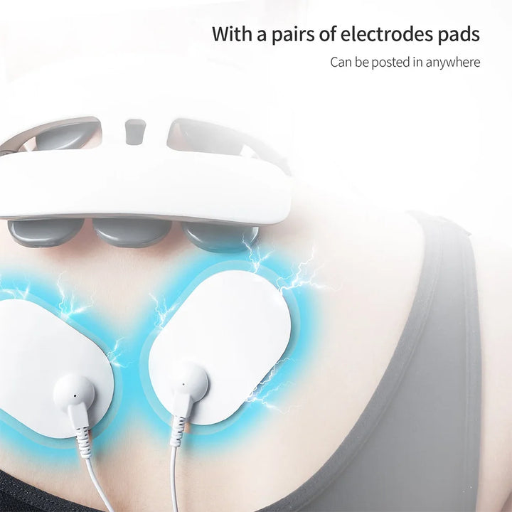 Premium 6-Head Smart Electric Neck and Back Pulse Massager - TENS Wireless Heat Therapy, Cervical Vertebra Pain Relief &