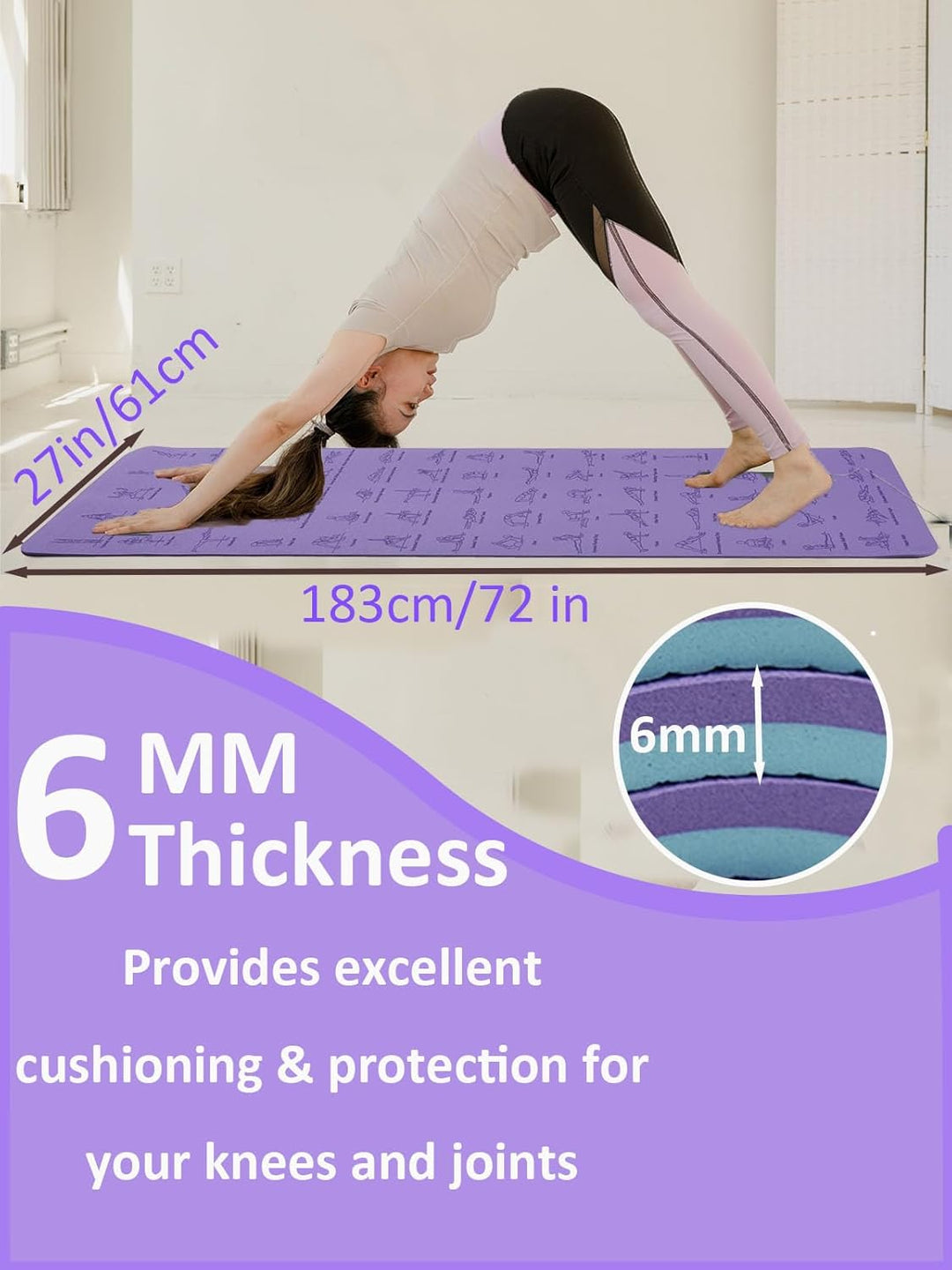 Premium TPE Yoga Mat – 183x61cm Anti-Skid Exercise & Pilates Mat – Eco-Friendly, Durable, Anti-Tear, Non-Slip 