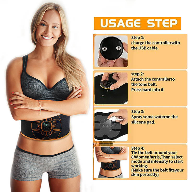 Premium ABS Muscle Stimulator EMS Abdominal Trainer – USB Rechargeable Vibration Fitness Belt for Home Gym, 10 Modes, 30 