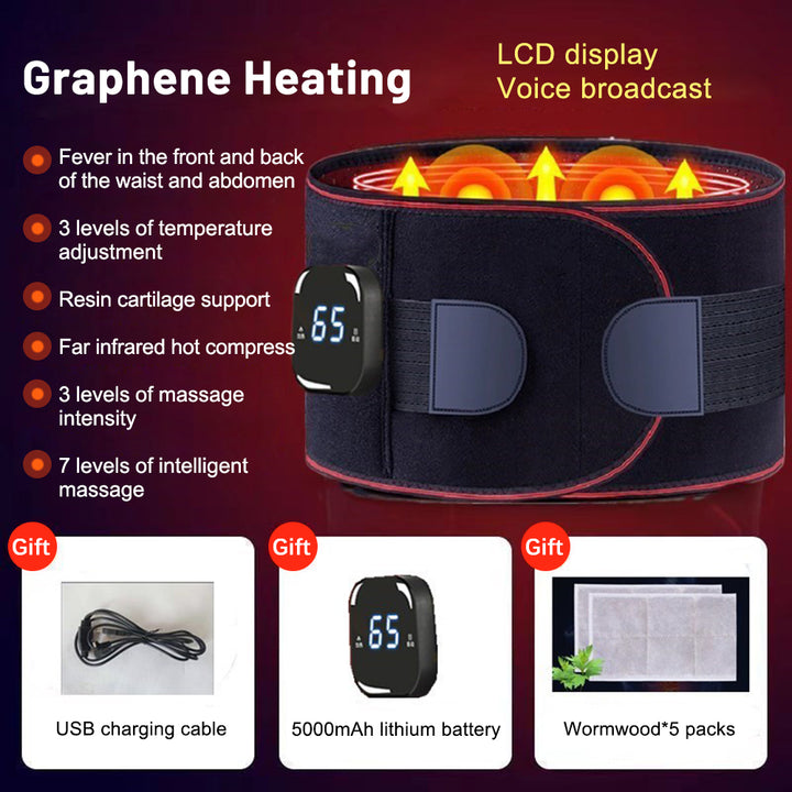 Premium Electric Waist Massager – Portable Lumbar Heating Belt with Vibration & Temperature Control – Adjustable Waist 