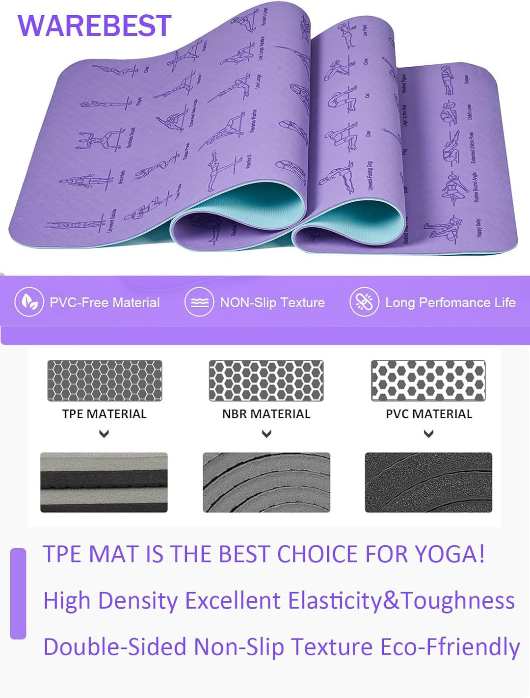 Premium TPE Yoga Mat – 183x61cm Anti-Skid Exercise & Pilates Mat – Eco-Friendly, Durable, Anti-Tear, Non-Slip 