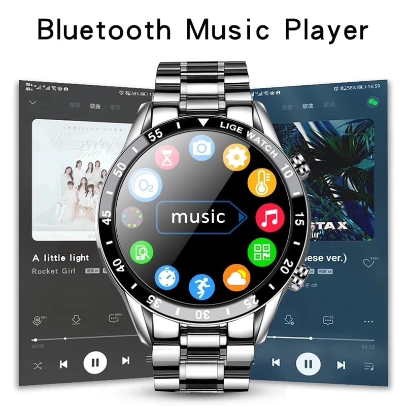 Premium Smartwatch for Men – Full Circle Touch Screen, Bluetooth Call, Waterproof, Heart Rate & Blood Pressure Monitoring,