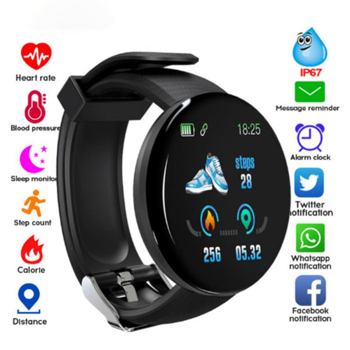 Premium D18 Smart Watch - Waterproof Fitness Tracker with Heart Rate, Blood Pressure, Oxygen Monitor, Call & Message 