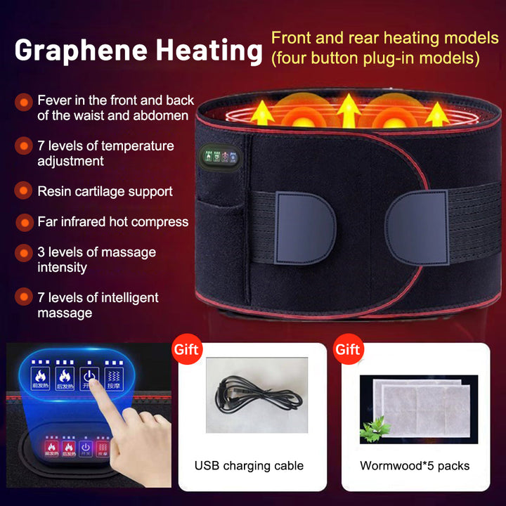 Premium Electric Waist Massager – Portable Lumbar Heating Belt with Vibration & Temperature Control – Adjustable Waist 