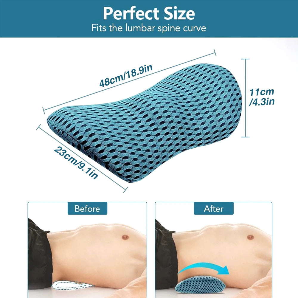 Premium Memory Foam Lumbar Support Pillow – Ergonomic Back Cushion for Car, Office Chair & Bed, Lower Back Pain Relief, 