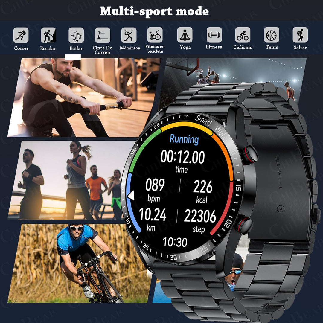 Premium Smartwatch for Men – Full Circle Touch Screen, Bluetooth Call, Waterproof, Heart Rate & Blood Pressure Monitoring,