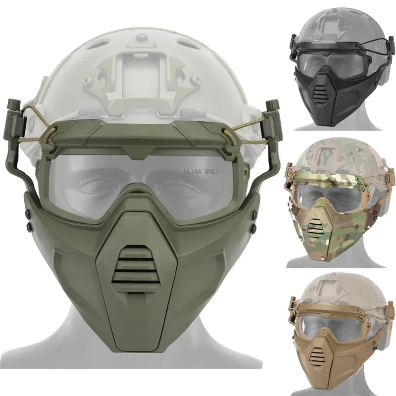 Premium Tactical FAST Helmet Half Face Mask with Flip Goggles – Hunting, Airsoft, Paintball Mask, Helmet Accessories for 