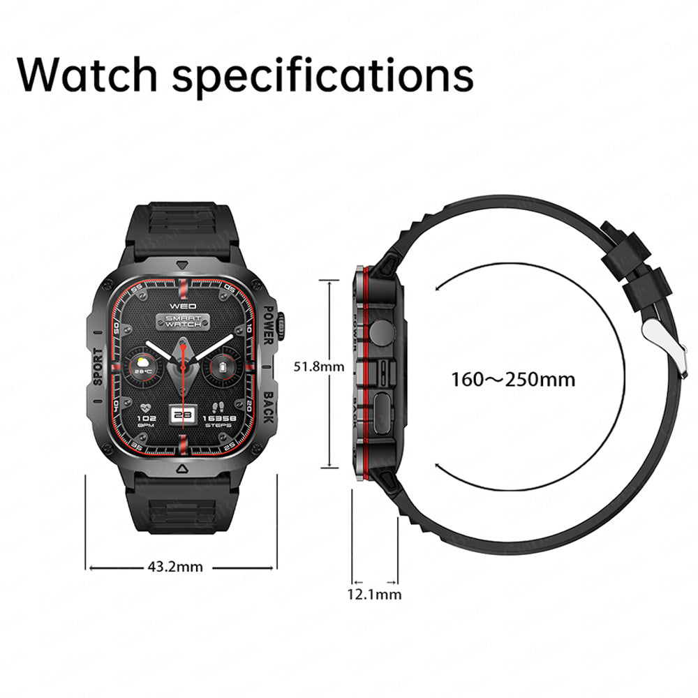 Premium Outdoor Smartwatch for Men – 2.01" HD Screen, 3ATM Waterproof, Bluetooth Calling, AI Voice Assistant, 100+ Sports 