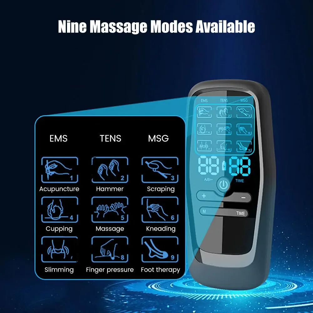 Premium TENS & EMS Muscle Massager for Pain Relief, 9 Massage Modes, Dual Pulse Therapy, Rechargeable, Long-lasting 40-Hour