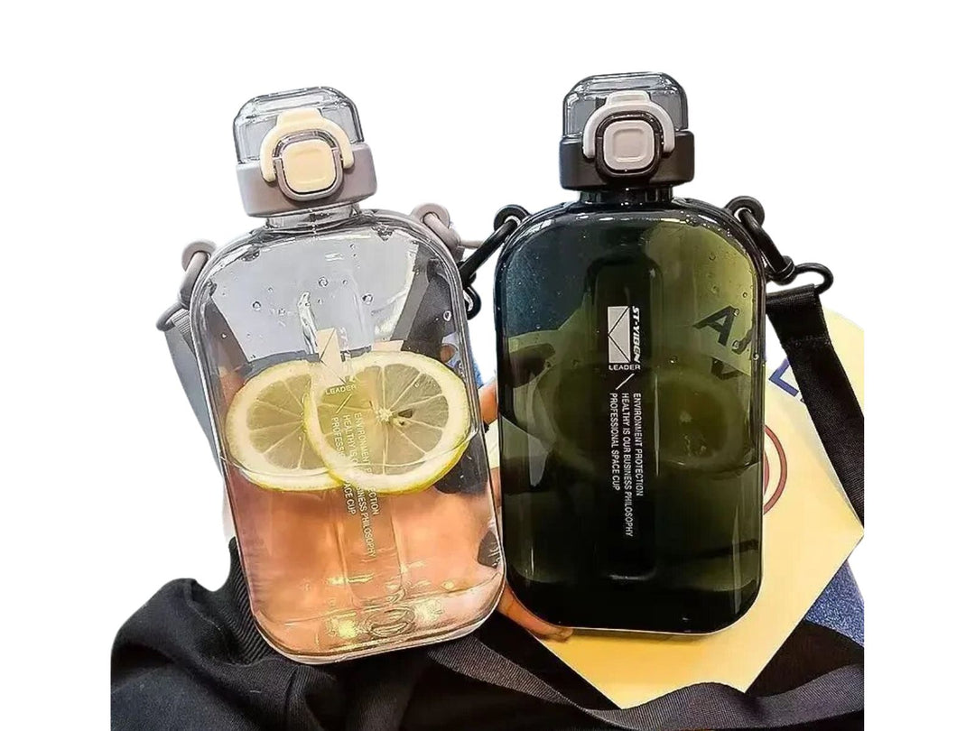 Premium Transparent Water Bottle – 750ML Portable Travel Canteen with Adjustable Strap – Elegant Slim Design for Sports, 