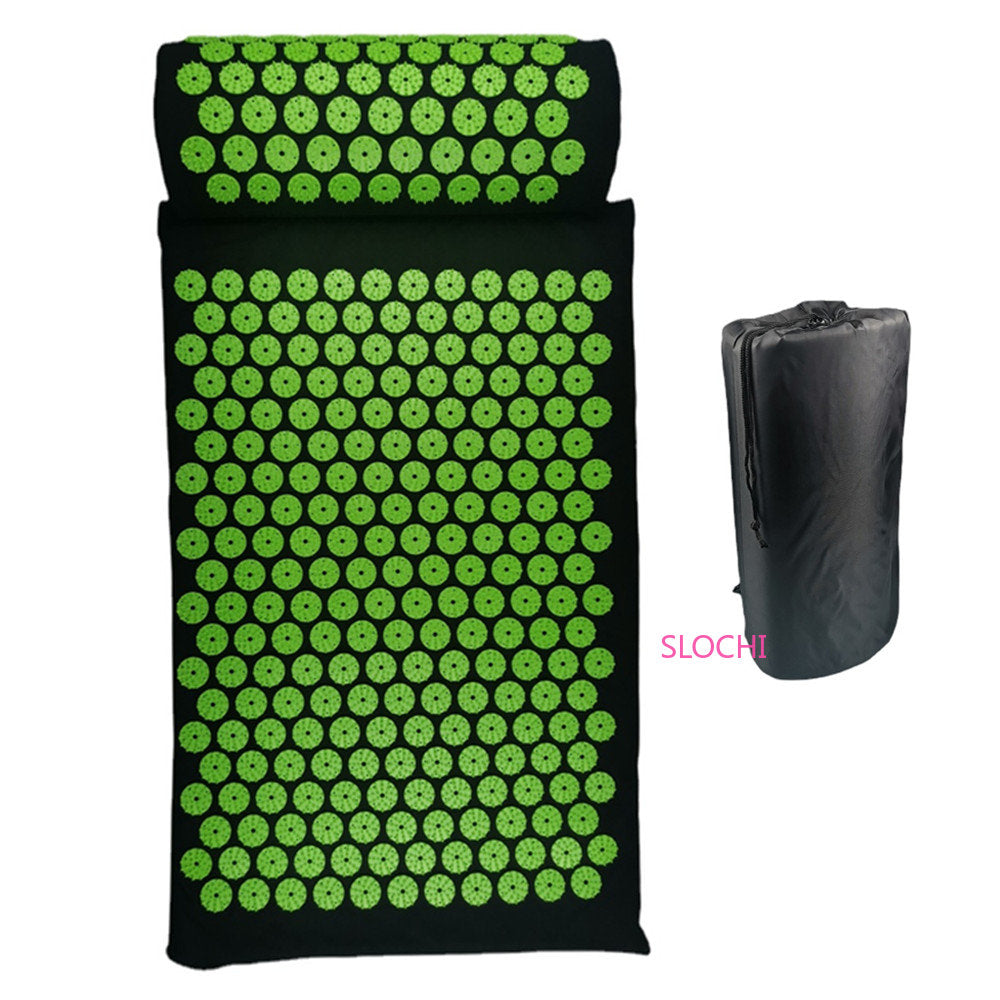 Premium Acupressure Massage Mat – Stress Relief & Back Pain Relief – Yoga Mat with Spikes, Pillow & Portable Design 