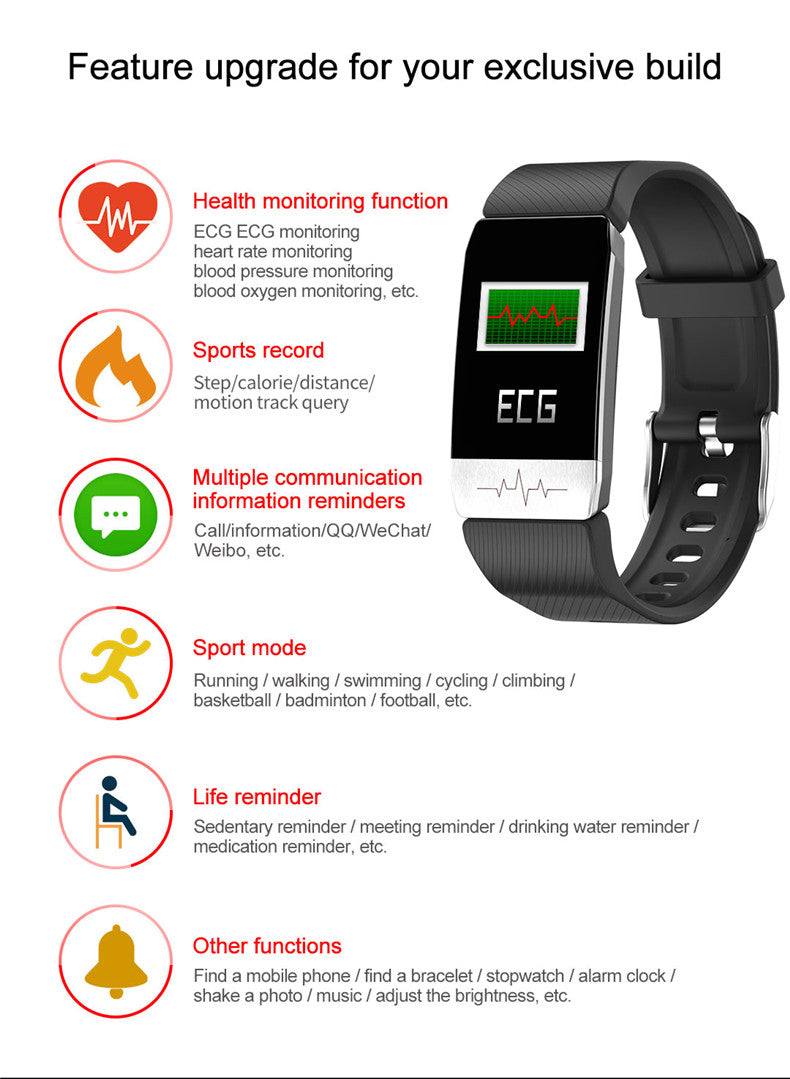 Premium Smart Health Bracelet – ECG, Heart Rate, Blood Pressure, Body Temperature Monitor, Sports Tracker, Drink Reminder,  