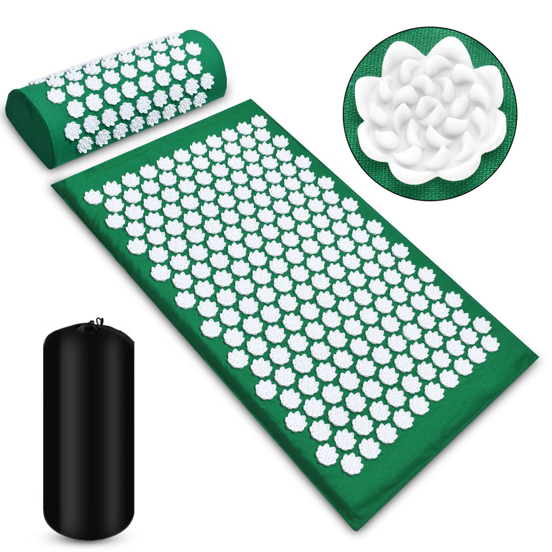 Premium Acupressure Massage Mat – Stress Relief & Back Pain Relief – Yoga Mat with Spikes, Pillow & Portable Design 