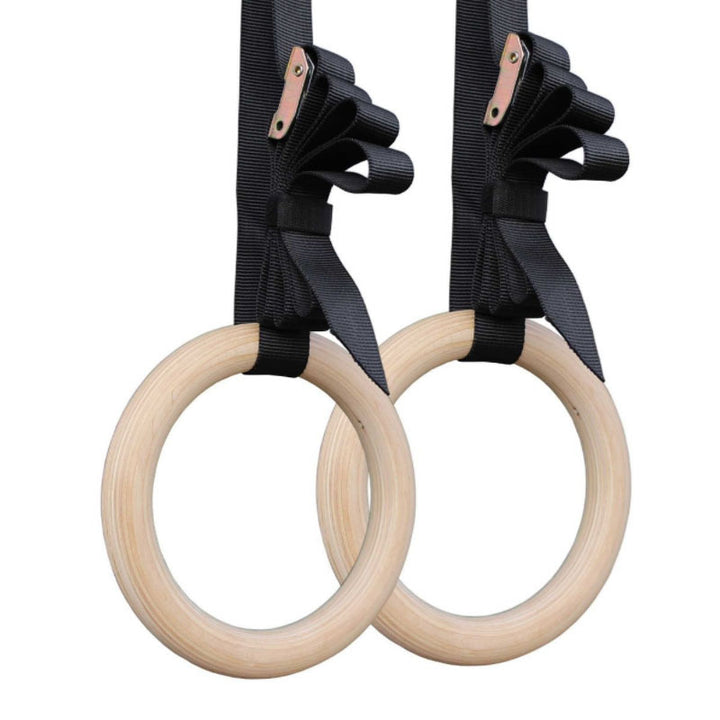 Premium Gymnastic Rings – Adjustable Wood Strength Training Rings with Heavy Duty Zinc Alloy Buckles & Anti-Slip Straps for