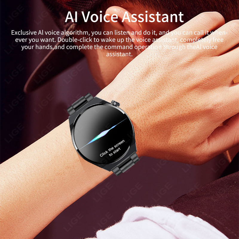 Premium Smartwatch for Men – ECG + PPG, Bluetooth Call, AMOLED Full Touch, NFC, Sports Mode, Waterproof, Heart Rate, Blood 