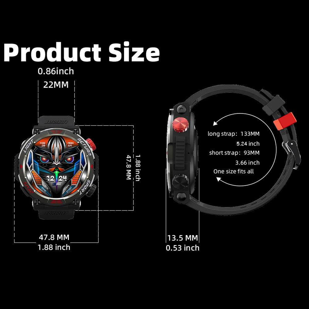 Premium Military Smart Watch for Men, Bluetooth Call, 5ATM Waterproof, Fitness Tracker, 20 Sports Modes, Heart Rate & Blood 