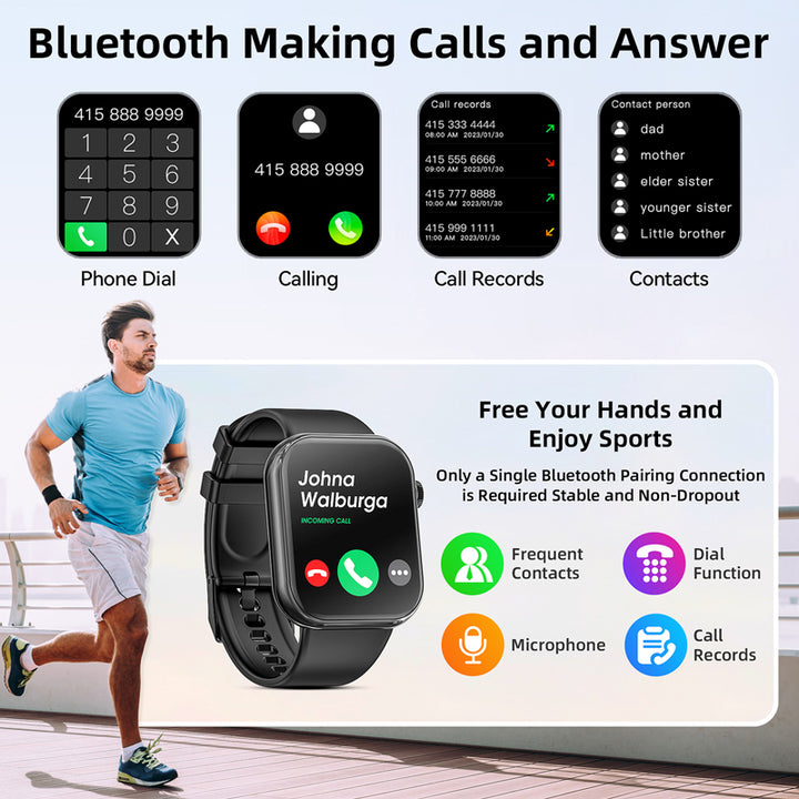 Premium Smartwatch for Men & Women – 1.85" HD Screen, Bluetooth Call, Sports Mode, Heart Rate, Blood Pressure Monitoring,