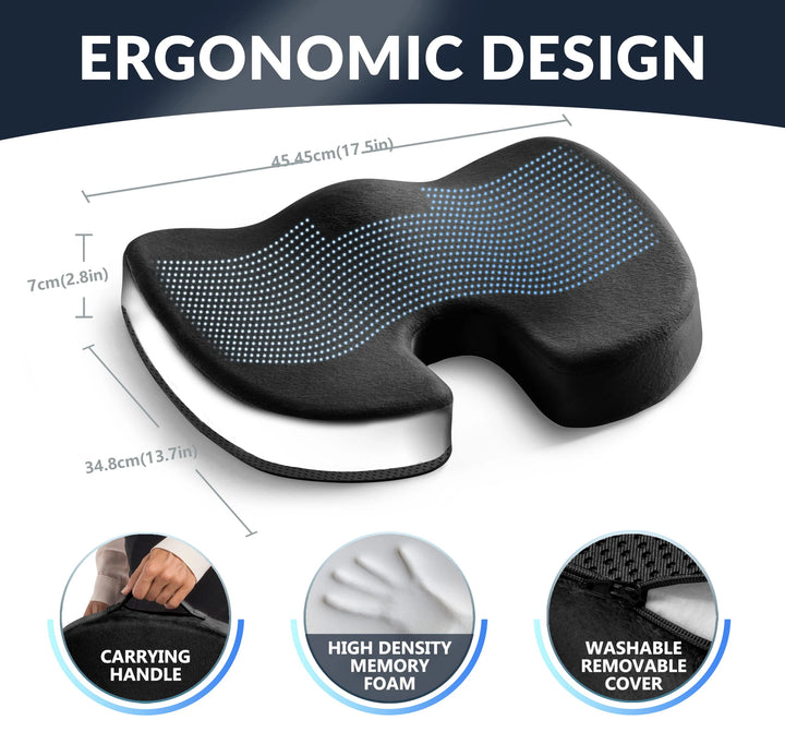 Premium Non-Slip Gel & Memory Foam Cushion – Ergonomic Coccyx Support for Office Chairs, Cars, and Long Sitting Comfort