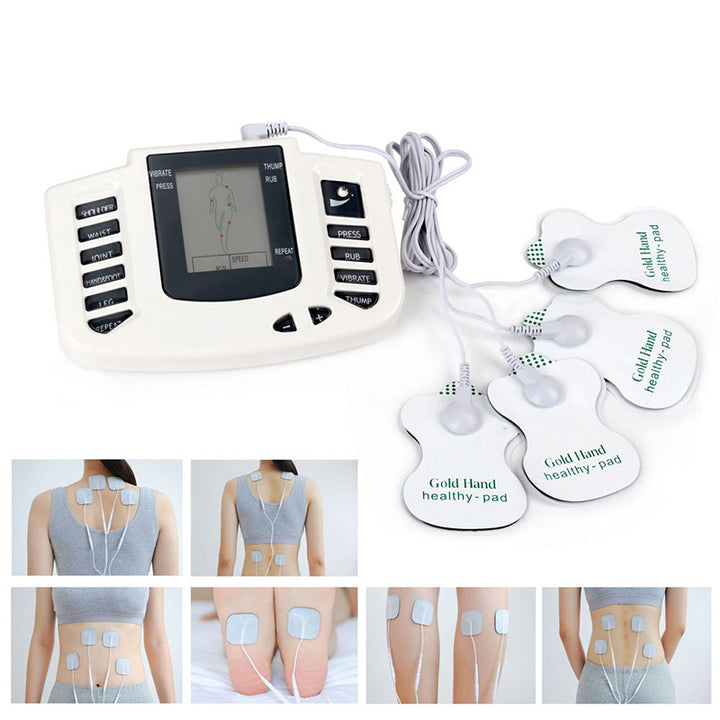 Premium EMS Unit Physiotherapy Massager Set with 16 Therapy Patches, Digital Muscle Stimulator, Relaxation Slippers, Gloves, 