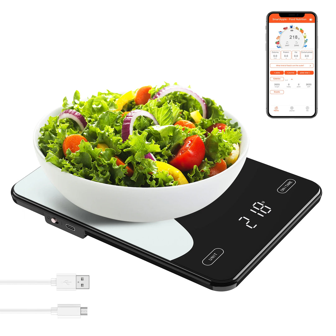 Premium Smart Digital Food Scale 10kg – Nutrition Calculator App, Rechargeable Kitchen Scale for Weight Loss, Baking, and 