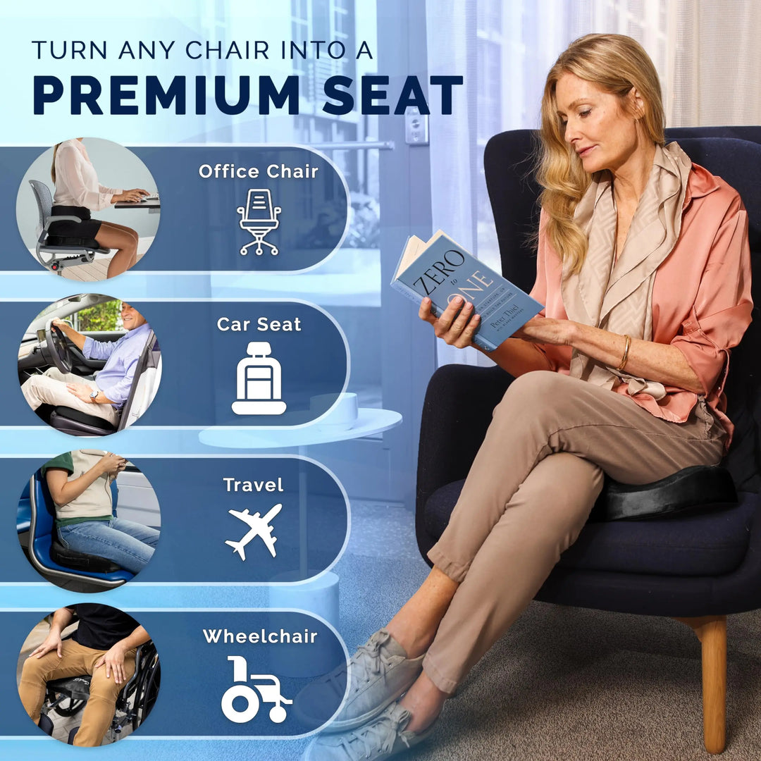 Premium Non-Slip Gel & Memory Foam Cushion – Ergonomic Coccyx Support for Office Chairs, Cars, and Long Sitting Comfort