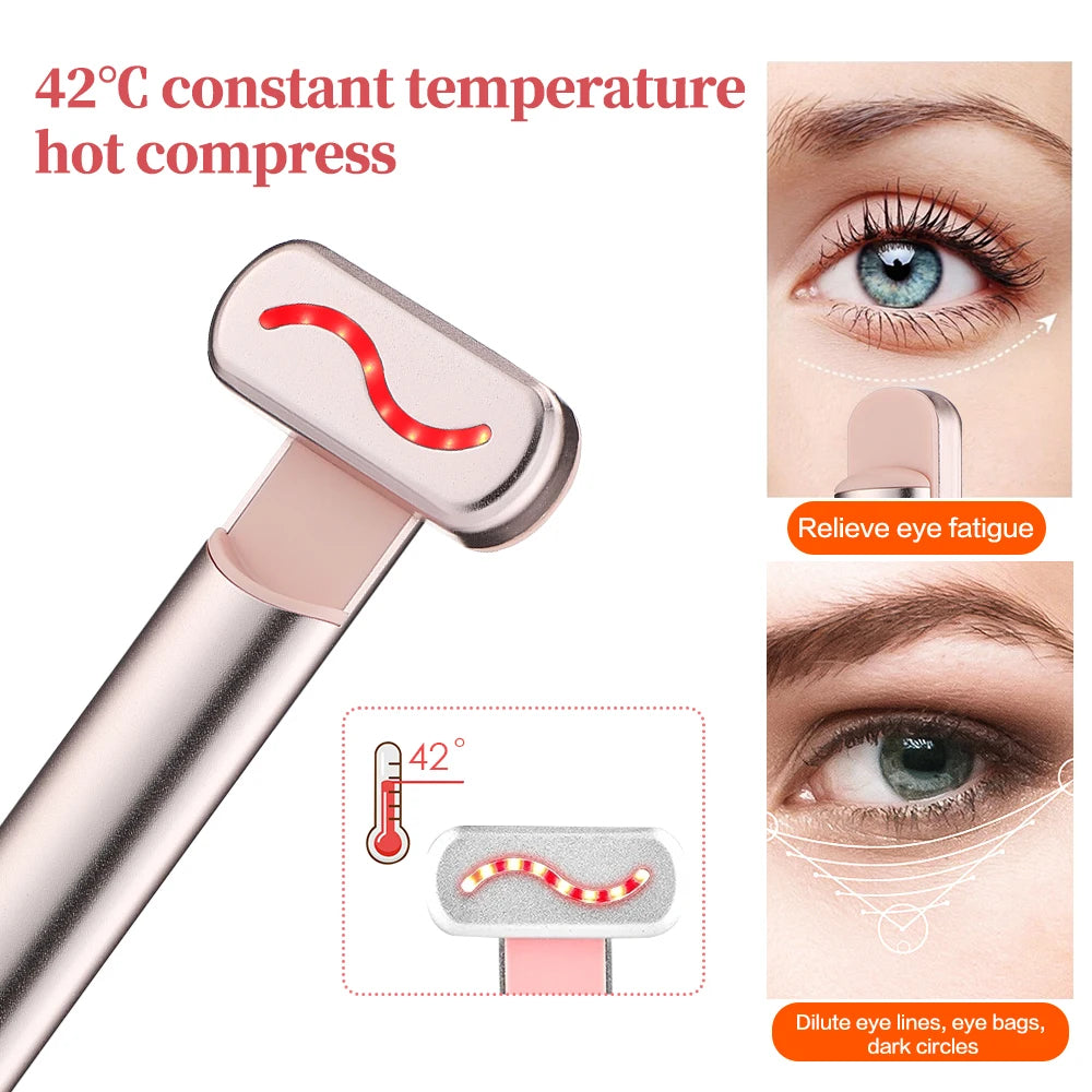 Luxury Eye Massager Device with Vibration & Heating, Rotatable Beauty Wand for Dark Circles and Eye Bags Removal, Eye Lifting