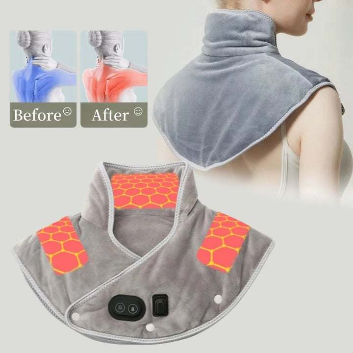 Luxury Electric Heating Shoulder and Neck Pad Massager with 3-Heat Levels, USB-Powered Hot Compress Shawl for Cervical, Back 